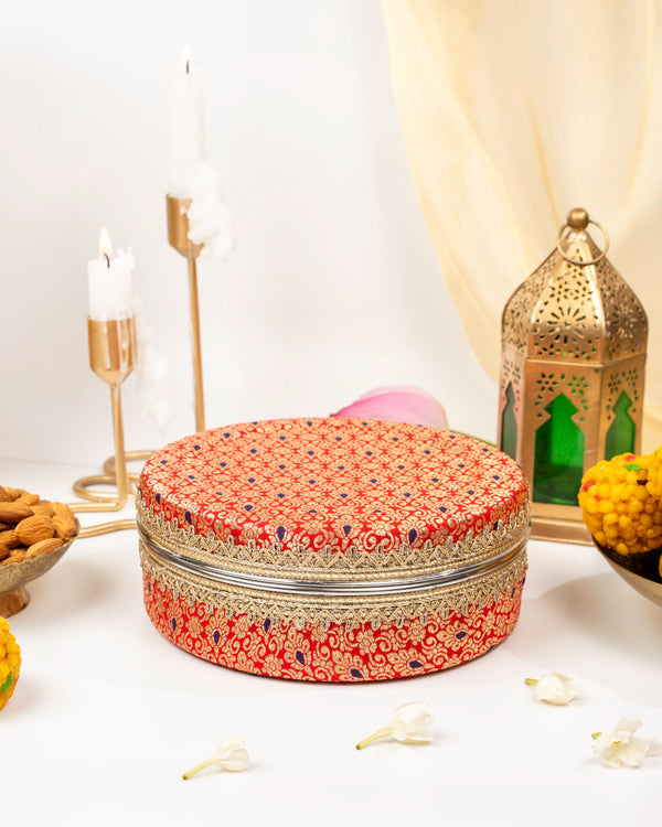 Sindoori Brocade Ladoo Box Small image 0