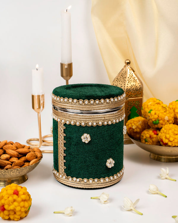 Baagh Velvet Ladoo Box Small (Long Shape) image 1