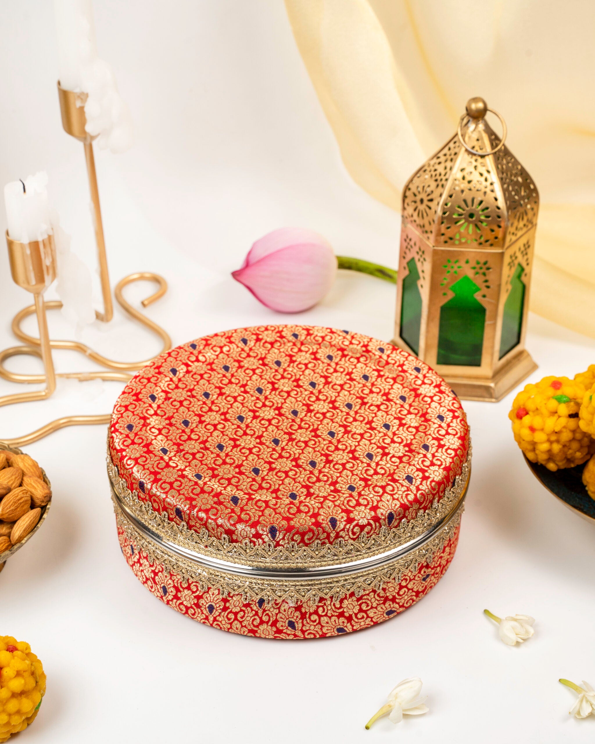 Sindoori Brocade Ladoo Box Small image 1