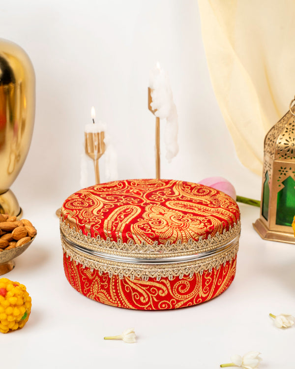 Sindoori Paisley Brocade Ladoo Box Small image 0