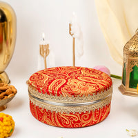 Sindoori Paisley Brocade Ladoo Box Small - Image 1