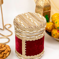 Saaj Velvet Ladoo Box Small (Long Shape) - Image 3