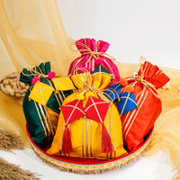 Silk Gota Work Potli with Kites (Set of 4 multi-colour) - Image 1