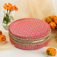 Raani Pink Meenakari Ladoo Box - Image 1