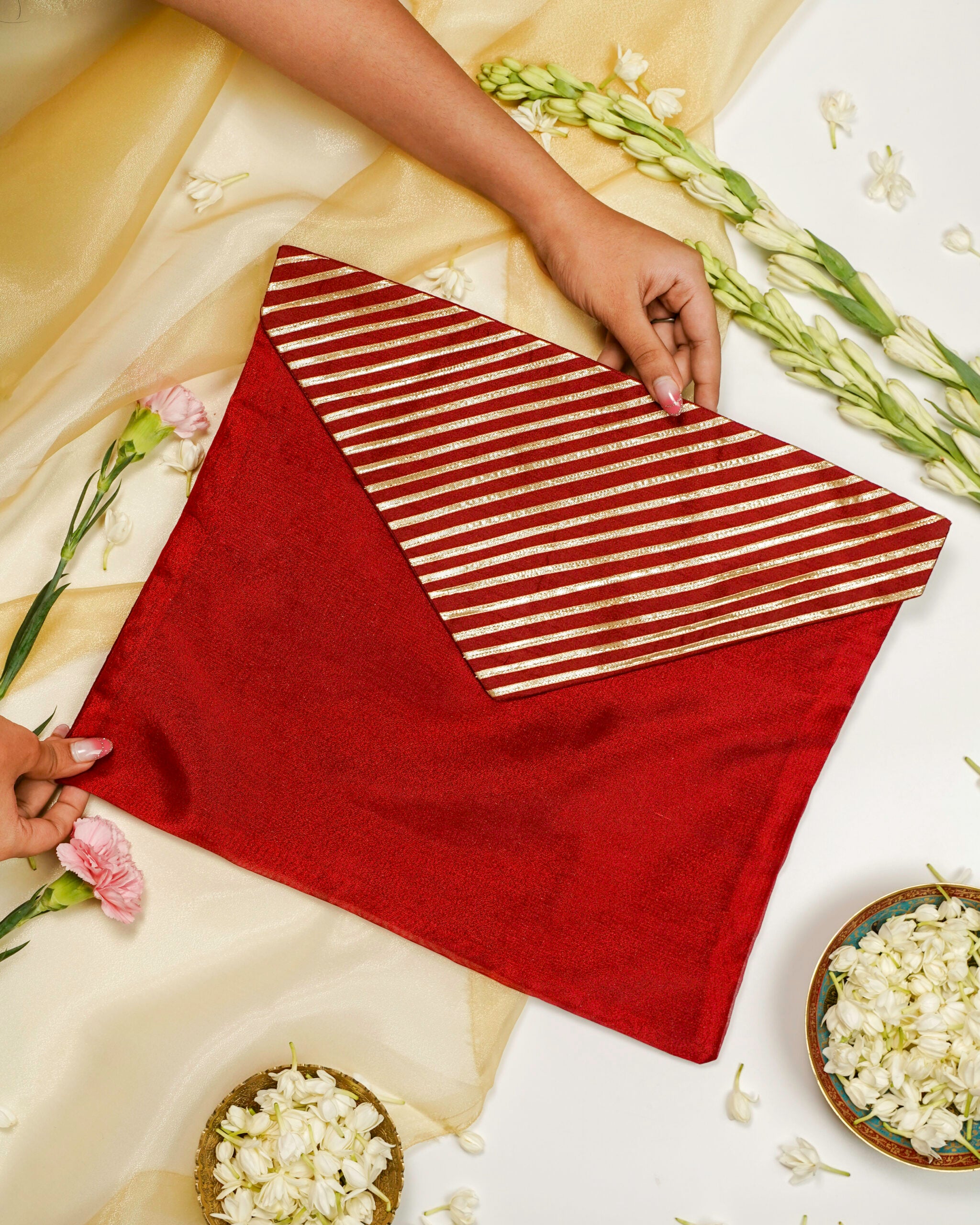 Saaj Silk, Full Gota work, Trousseau Bag