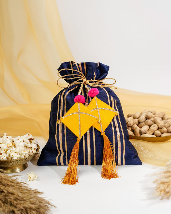 Navy Blue Gota Potli with Kites image 0