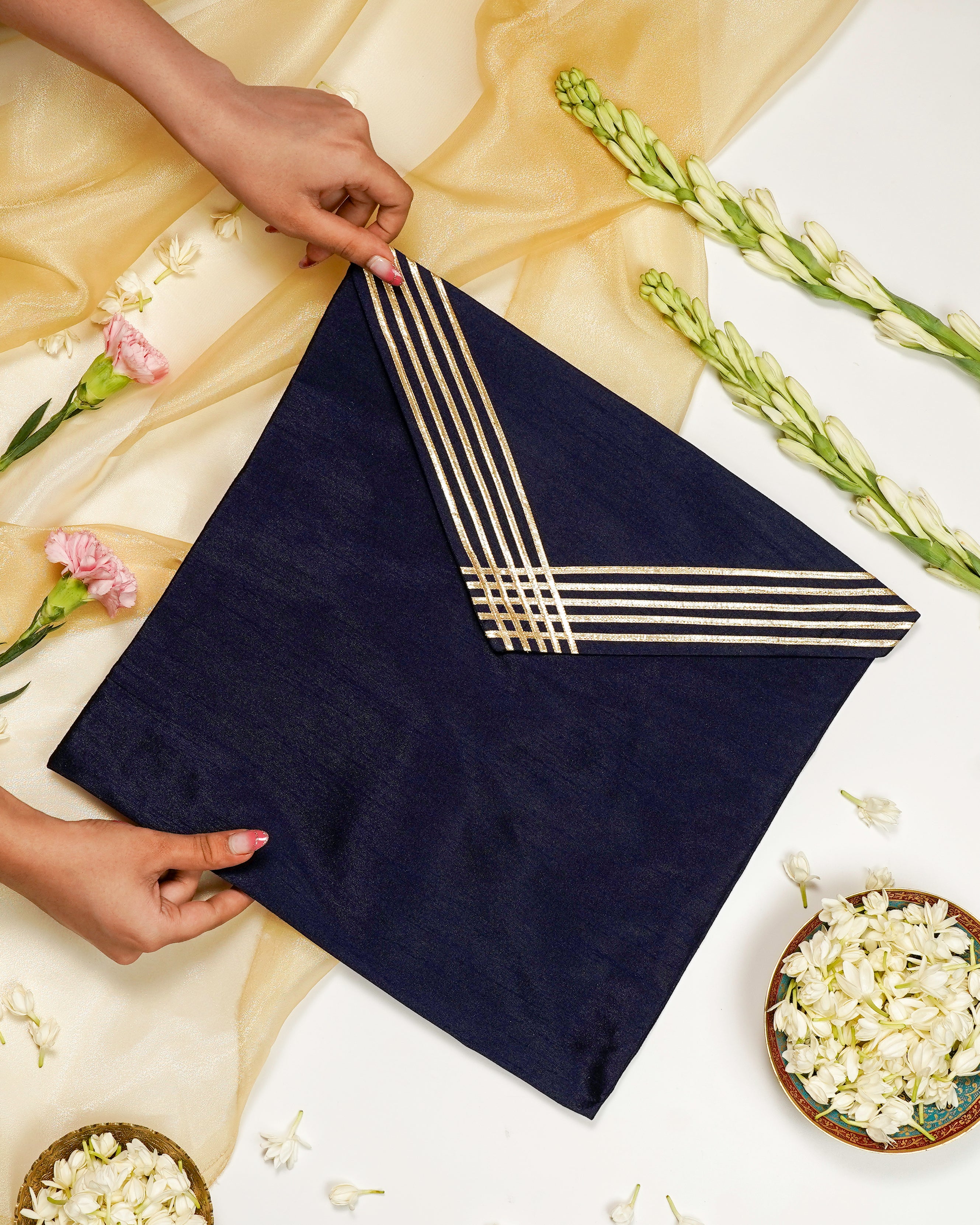 Chandni Silk, Grid Gota work, Trousseau Bag