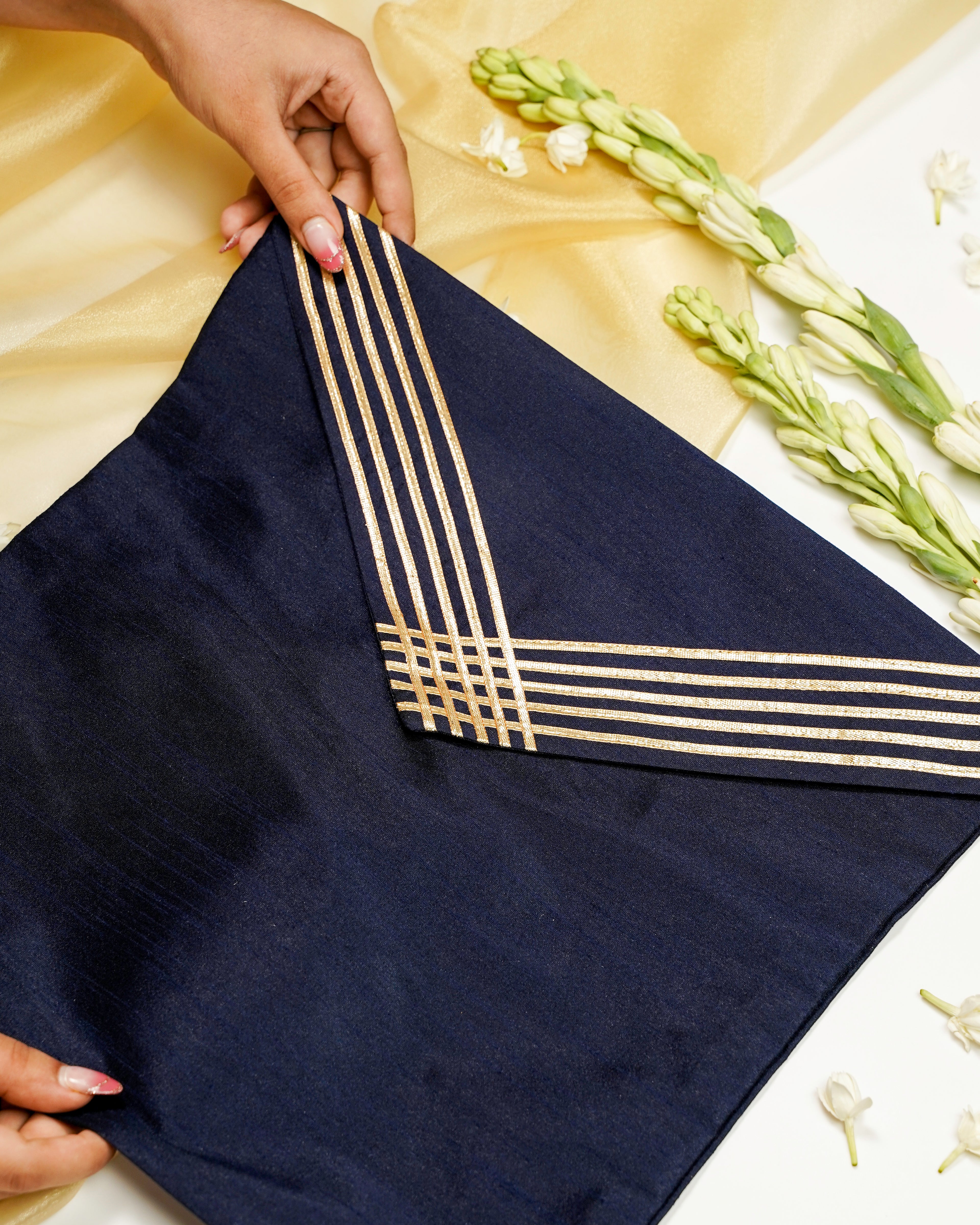 Chandni Silk, Grid Gota work, Trousseau Bag