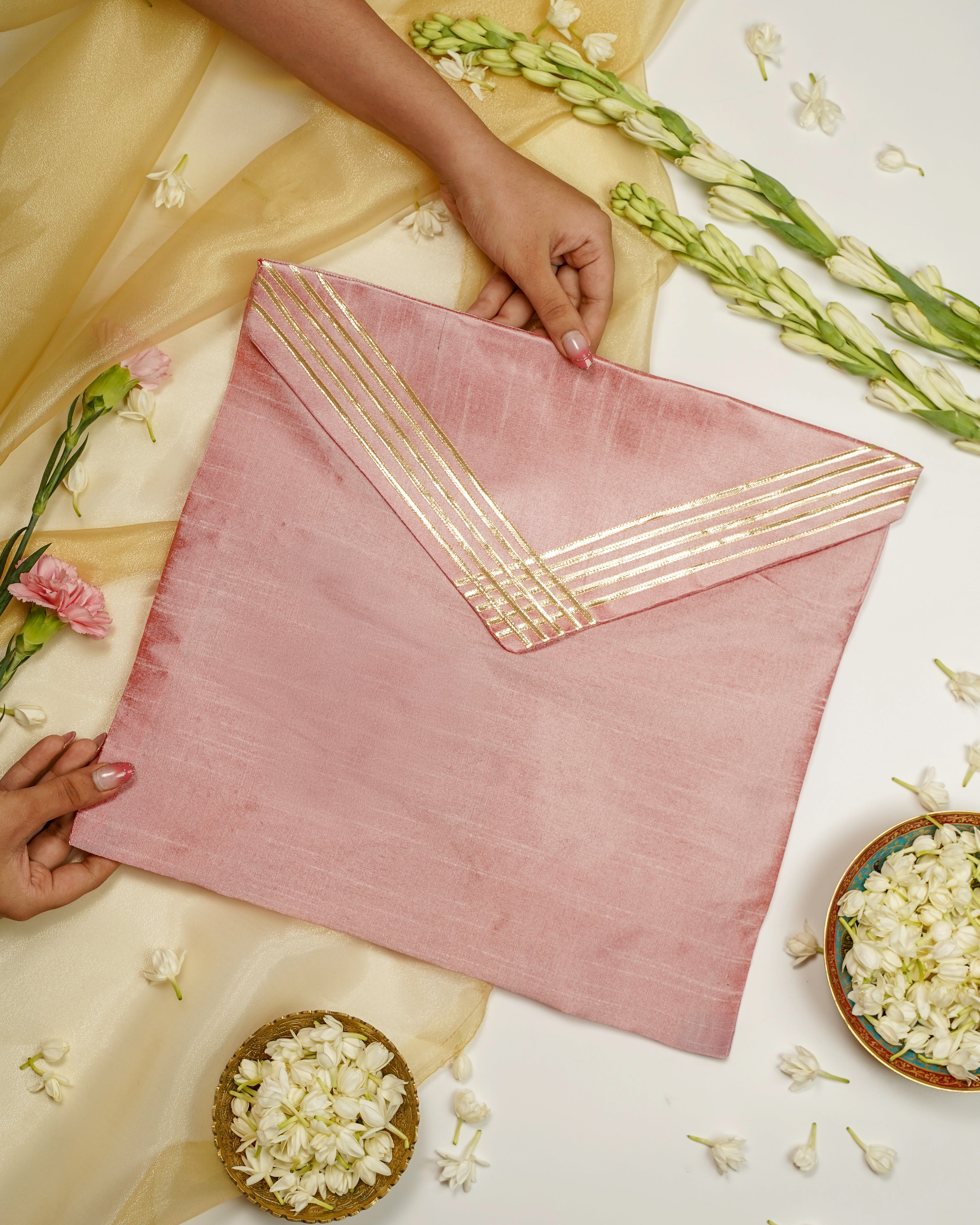 Bahaar Silk, Grid Gota work, Trousseau Bag