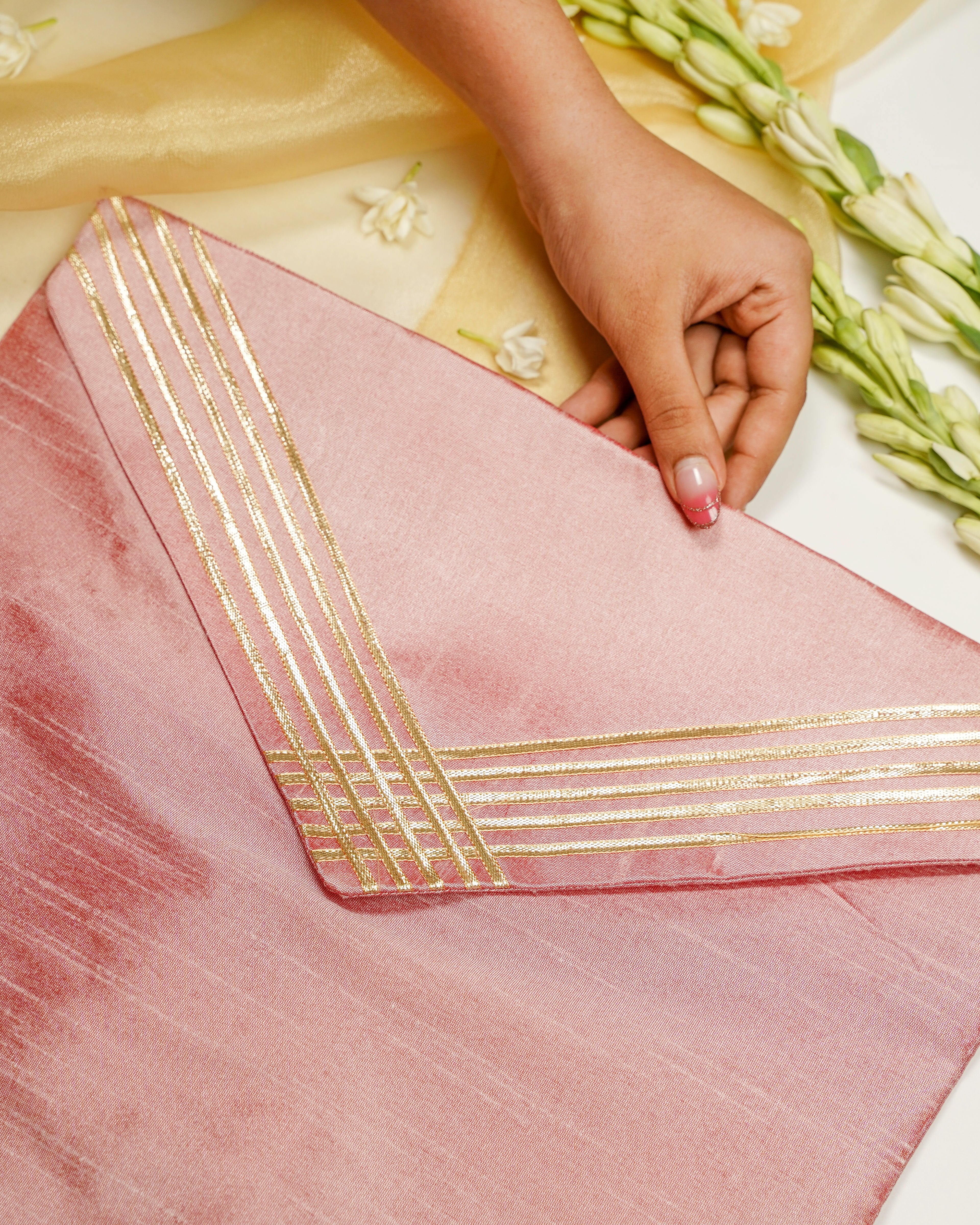 Bahaar Silk, Grid Gota work, Trousseau Bag