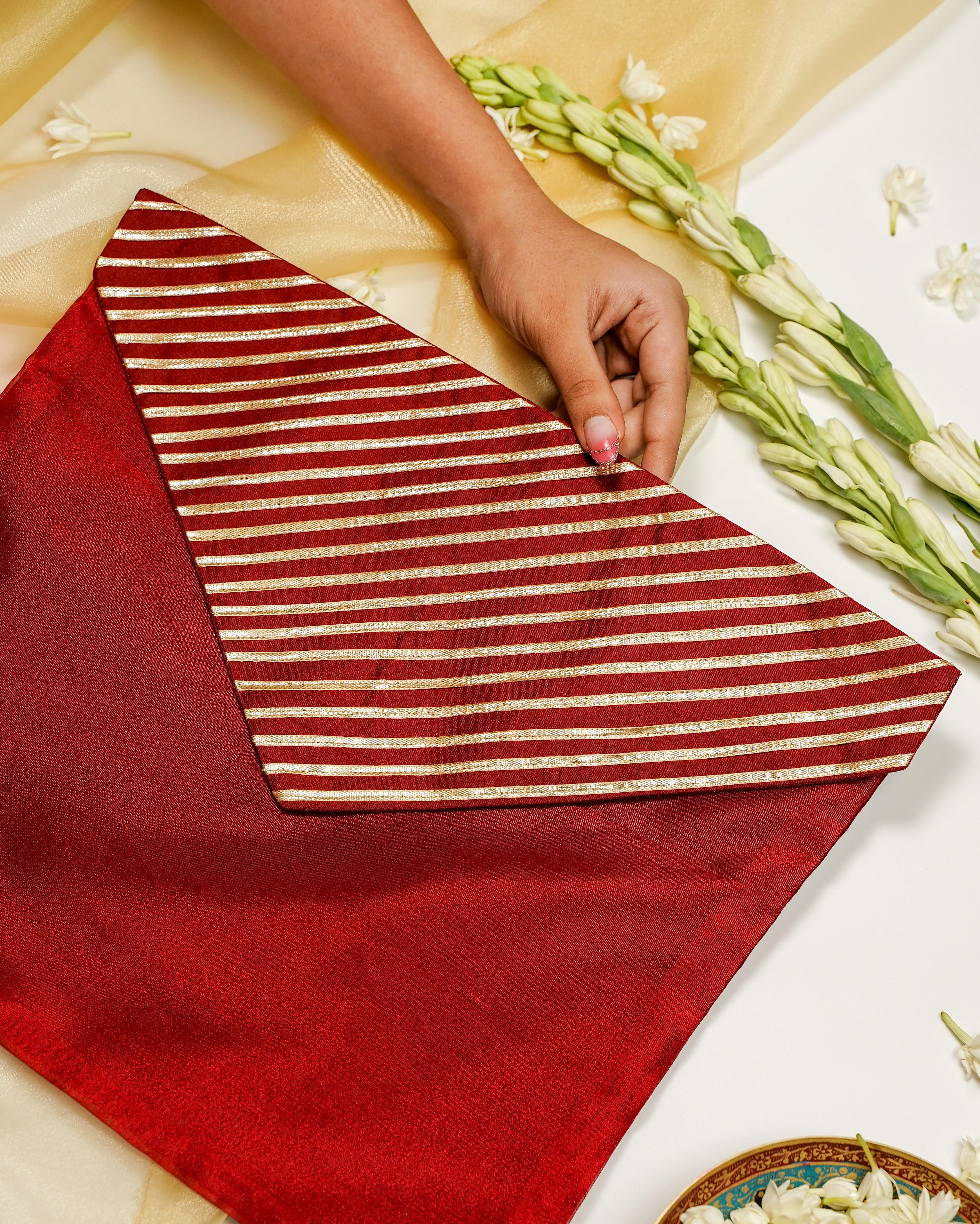 Zareen Silk, Full Gota work, Trousseau Bag