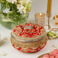 Red Brocade Ladoo Box - Image 1