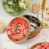 Red Brocade Ladoo Box - Image 2