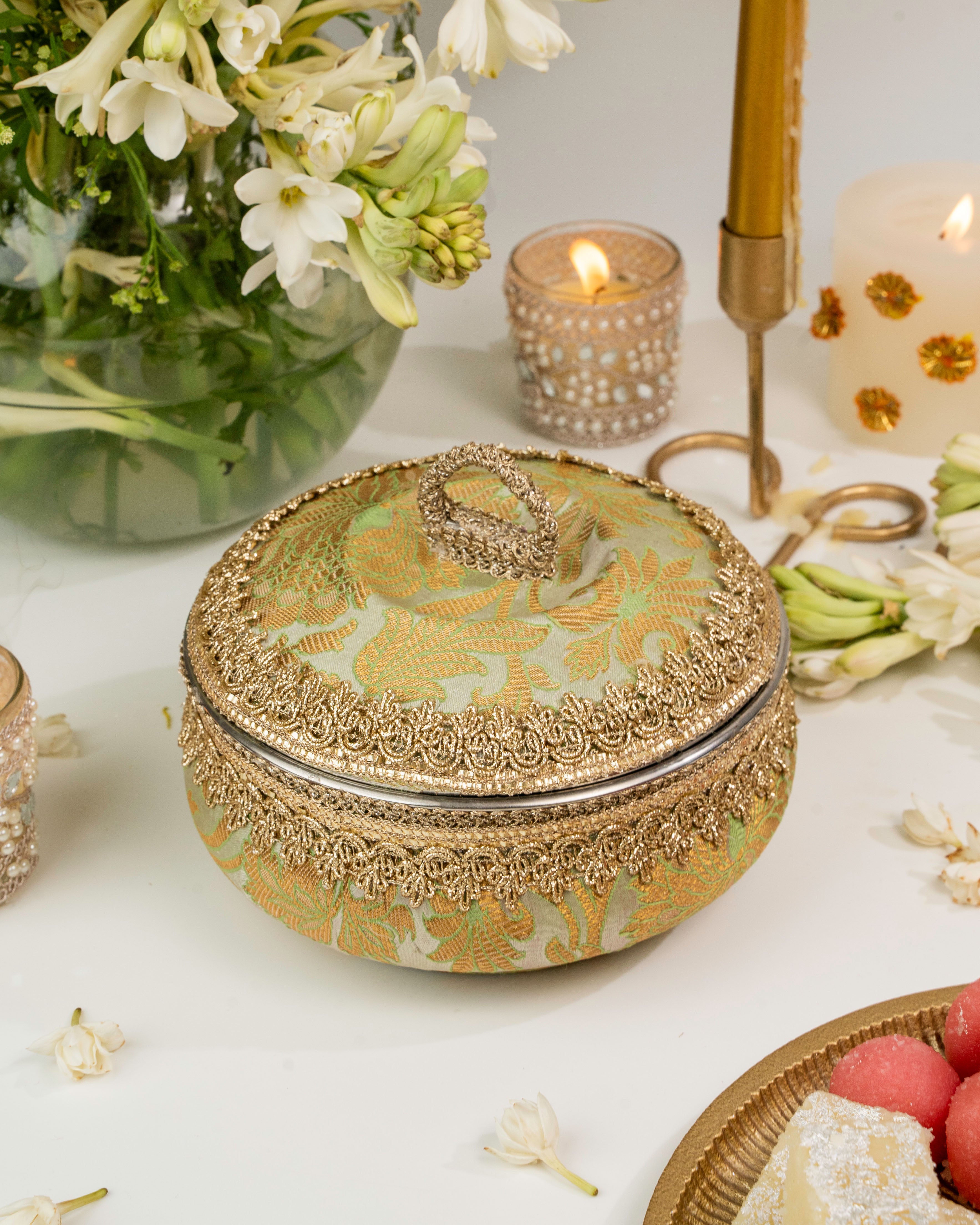 Mint Green Brocade Ladoo Box