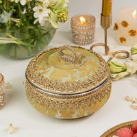 Mint Green Brocade Ladoo Box - Image 1