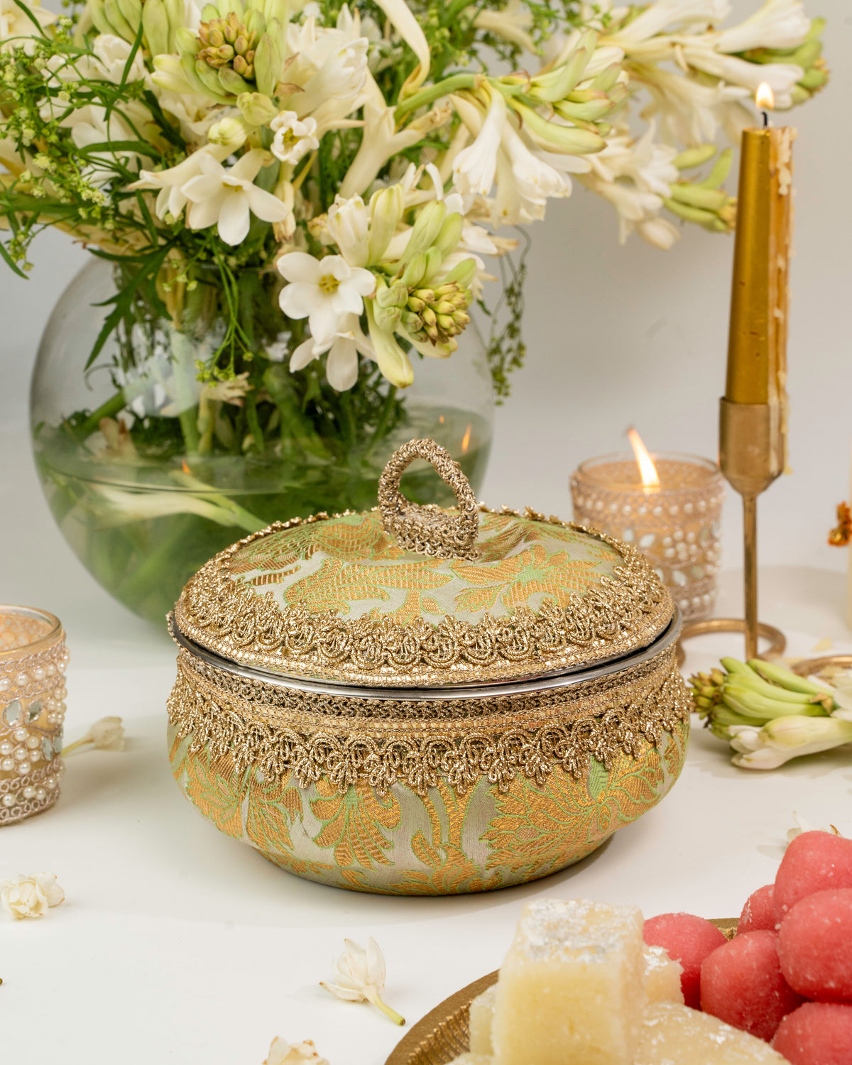Mint Green Brocade Ladoo Box