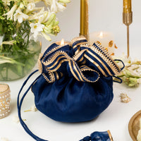 Navy Blue Gota Organza Potli - Image 1