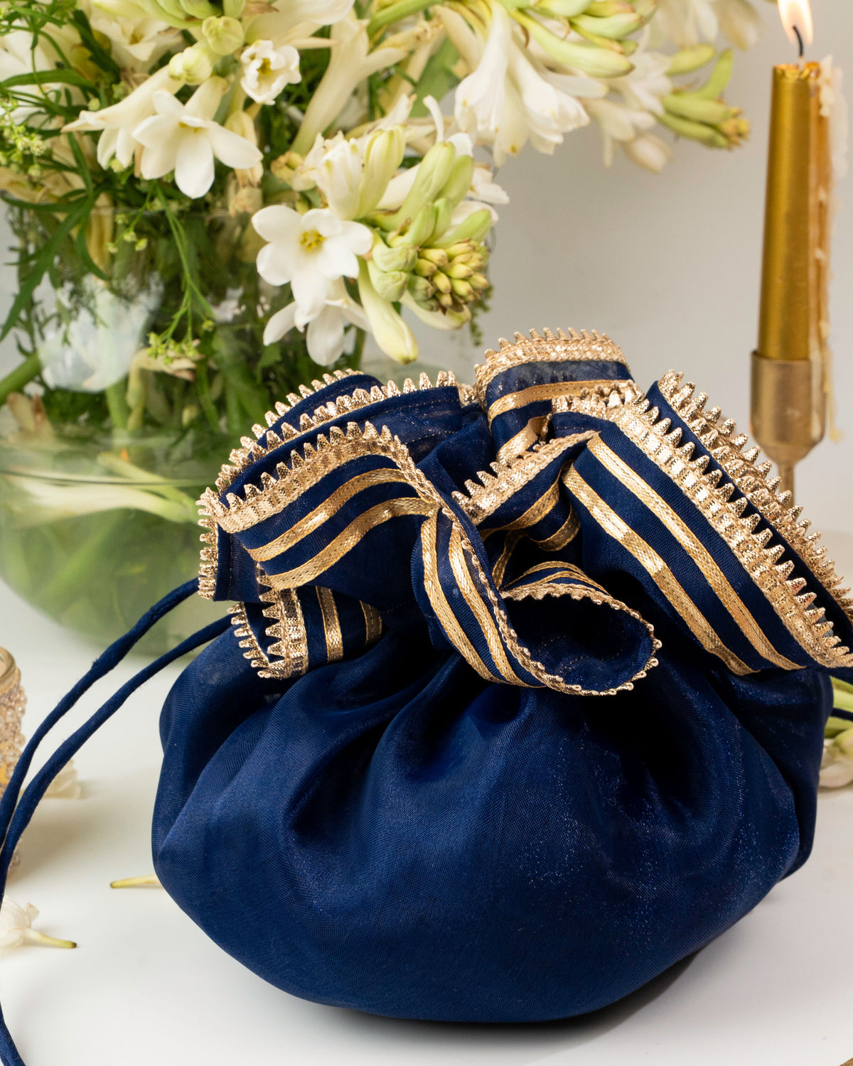 Navy Blue Gota Organza Potli