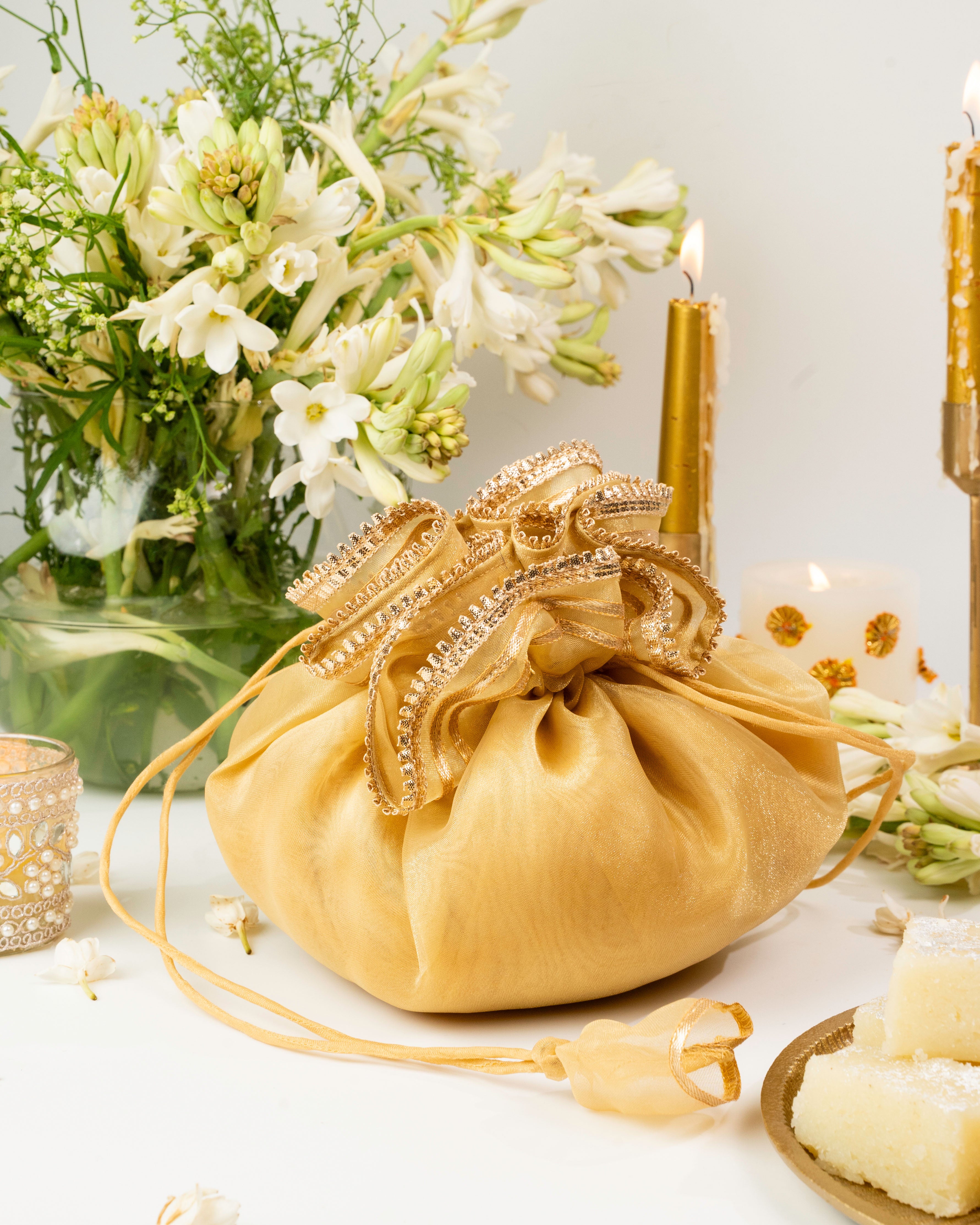 Gold Gota Organza Potli