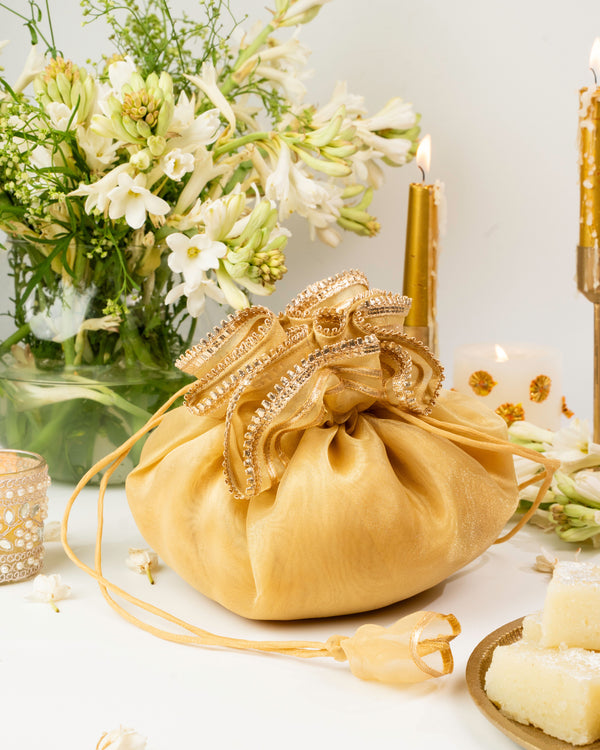 Gold Gota Organza Potli