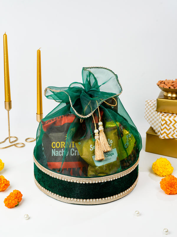 Green Velvet Round Tissue Basket