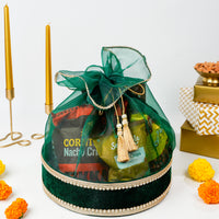 Green Velvet Round Tissue Basket - Image 1