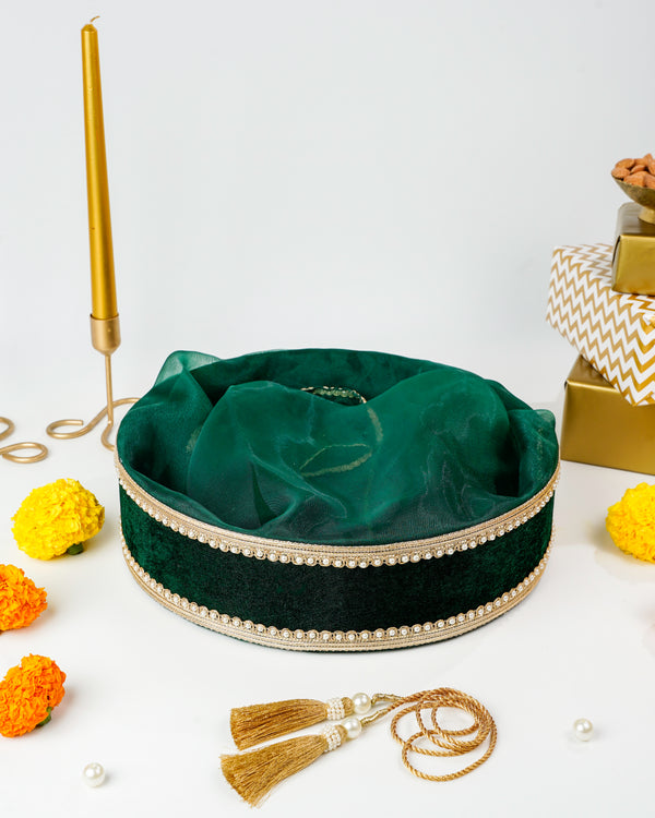Green Velvet Round Tissue Basket