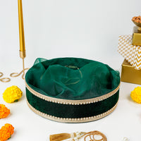 Green Velvet Round Tissue Basket - Image 2