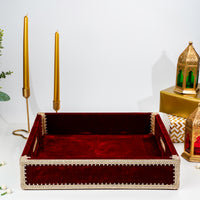 Maroon Velvet MDF Tray with Cover (Medium) - Image 3