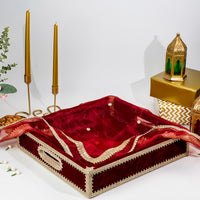 Maroon Velvet MDF Tray with Cover (Medium) - Image 1