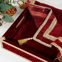 Maroon Velvet MDF Tray with Cover (Medium) - Image 4