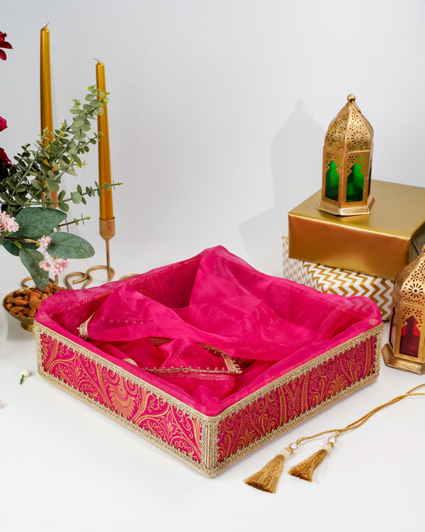 Raani Pink Brocade Tissue Basket