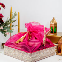 Raani Pink Mirror/Pearl Work Tissue Basket - Image 1