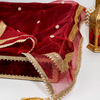 Maroon Velvet MDF Tray with Cover (Large) - Image 2