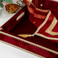 Maroon Velvet MDF Tray with Cover (Large) - Image 4