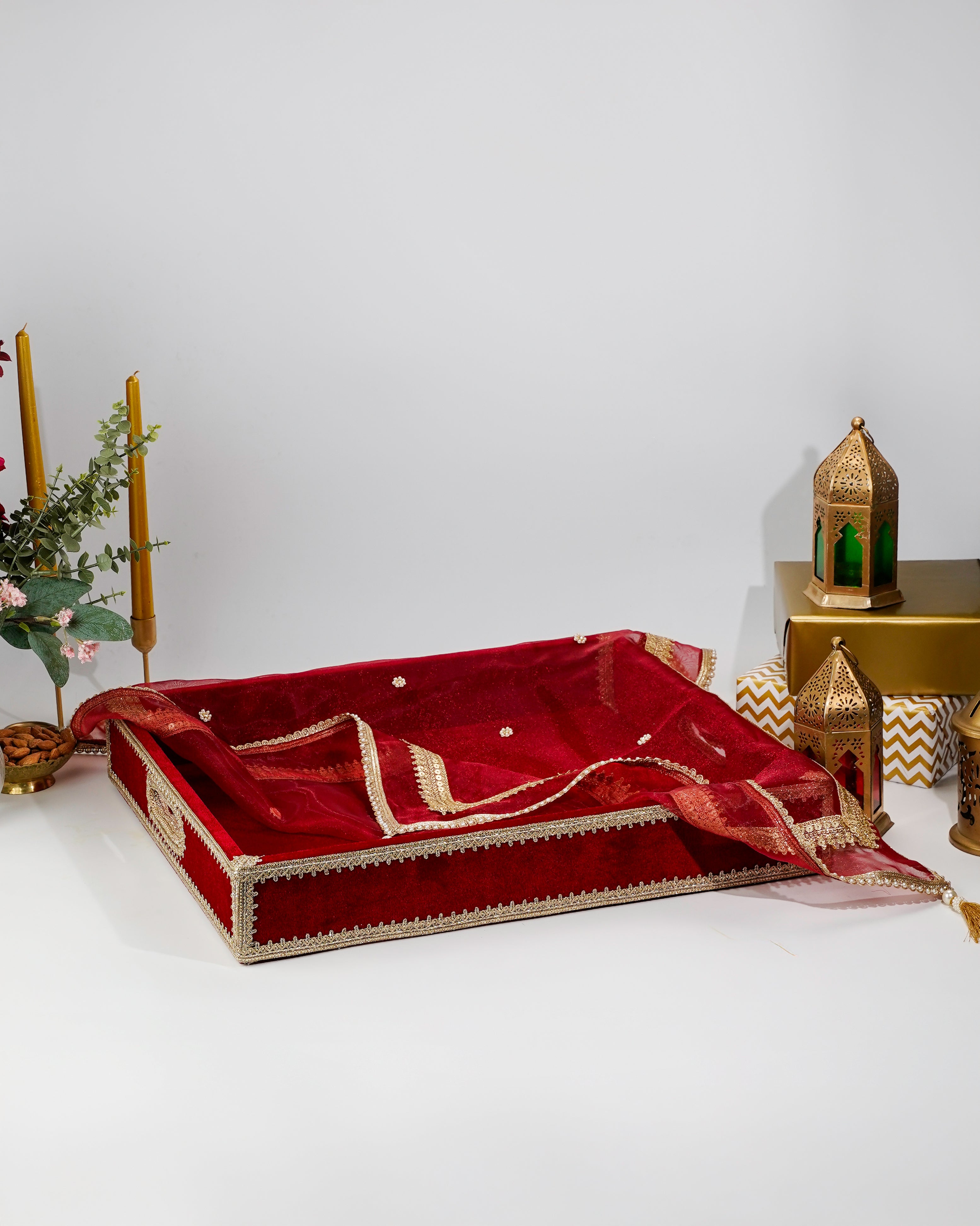 Red Velvet Tray with Cover (Large)