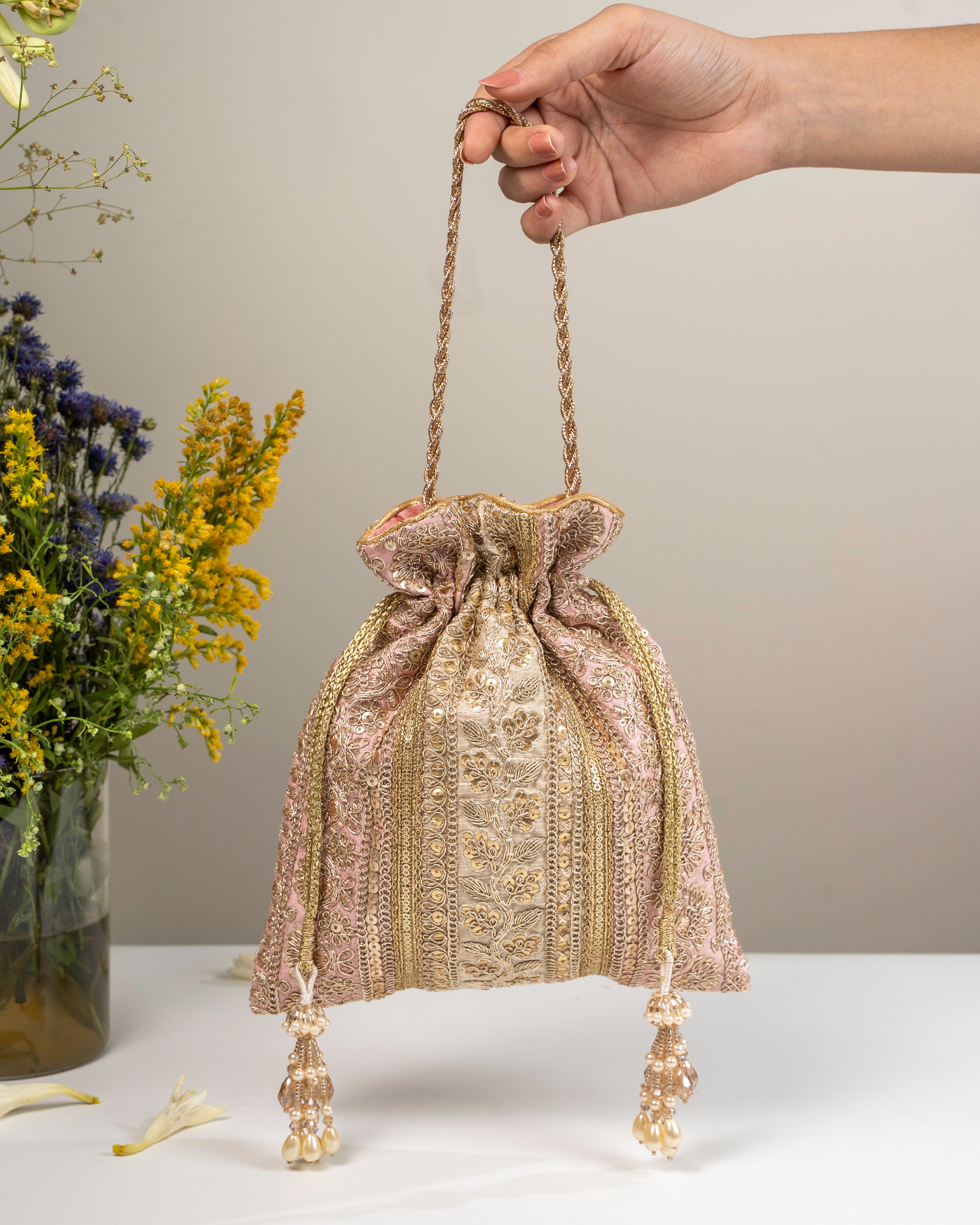 Naaz Pastel Pink & Ivory Potli Bag