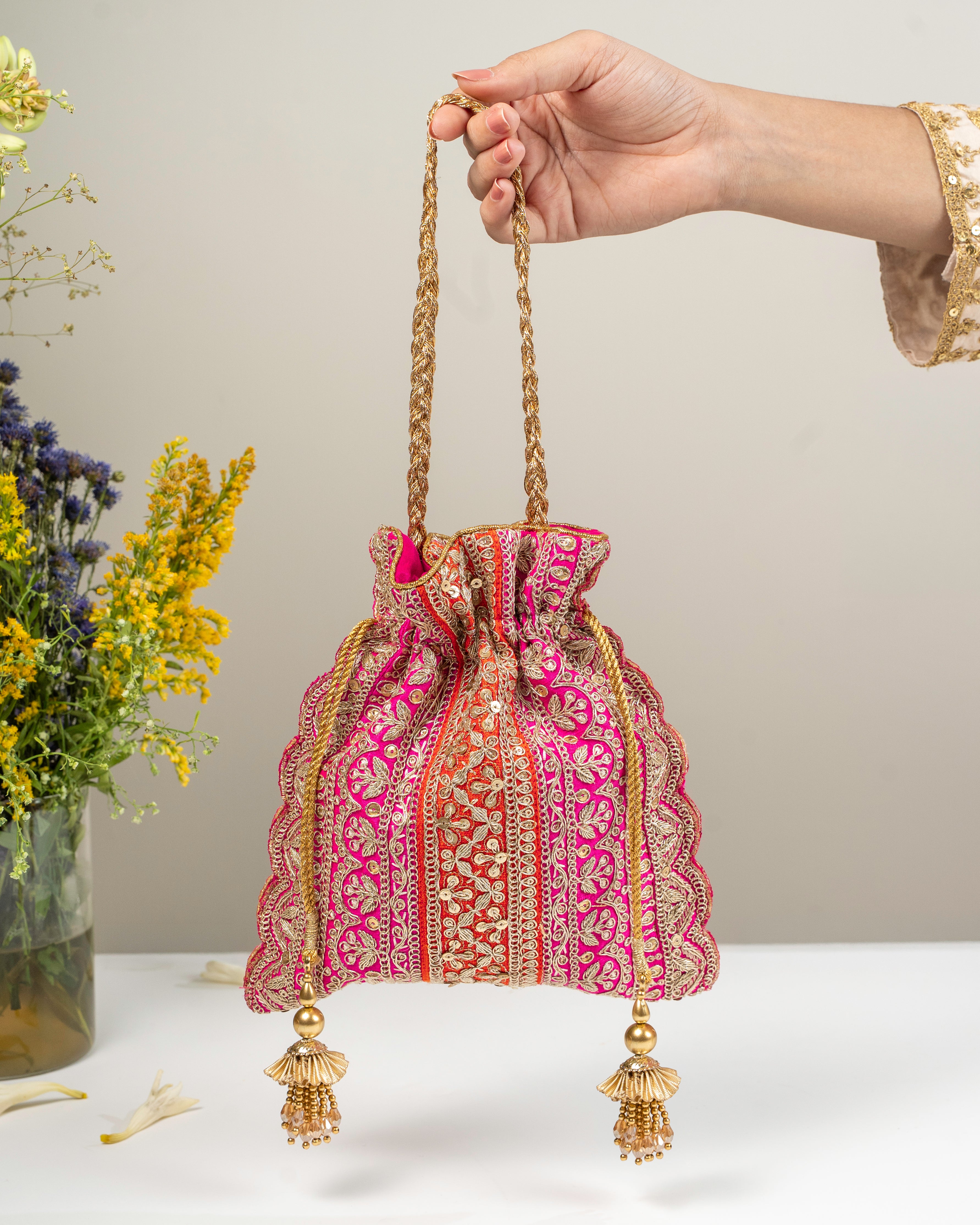Naaz Orange & Pink Potli Bag