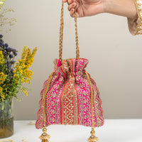 Naaz Orange & Pink Potli Bag - Image 1