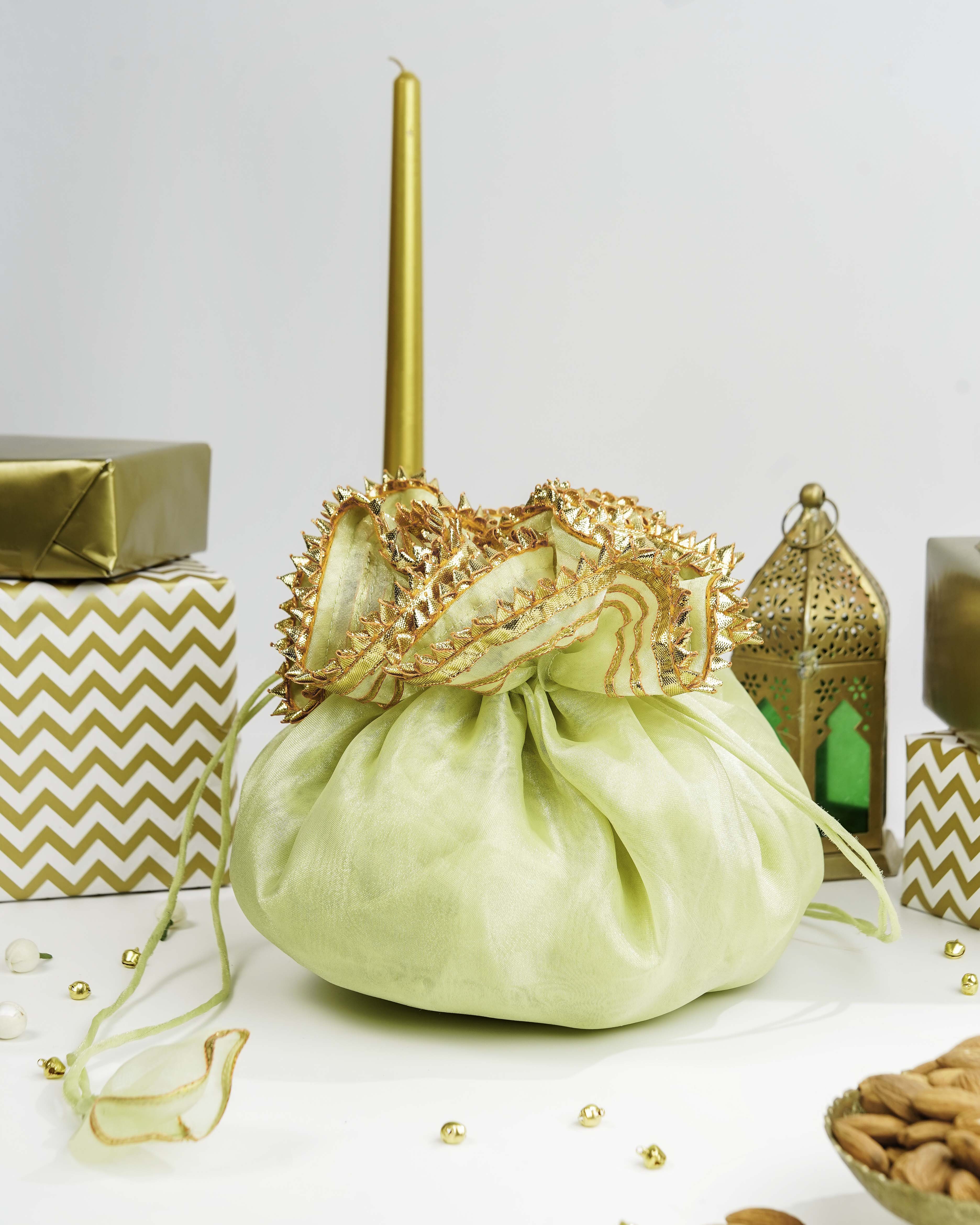 Pastel Green Organza & Gota Potli