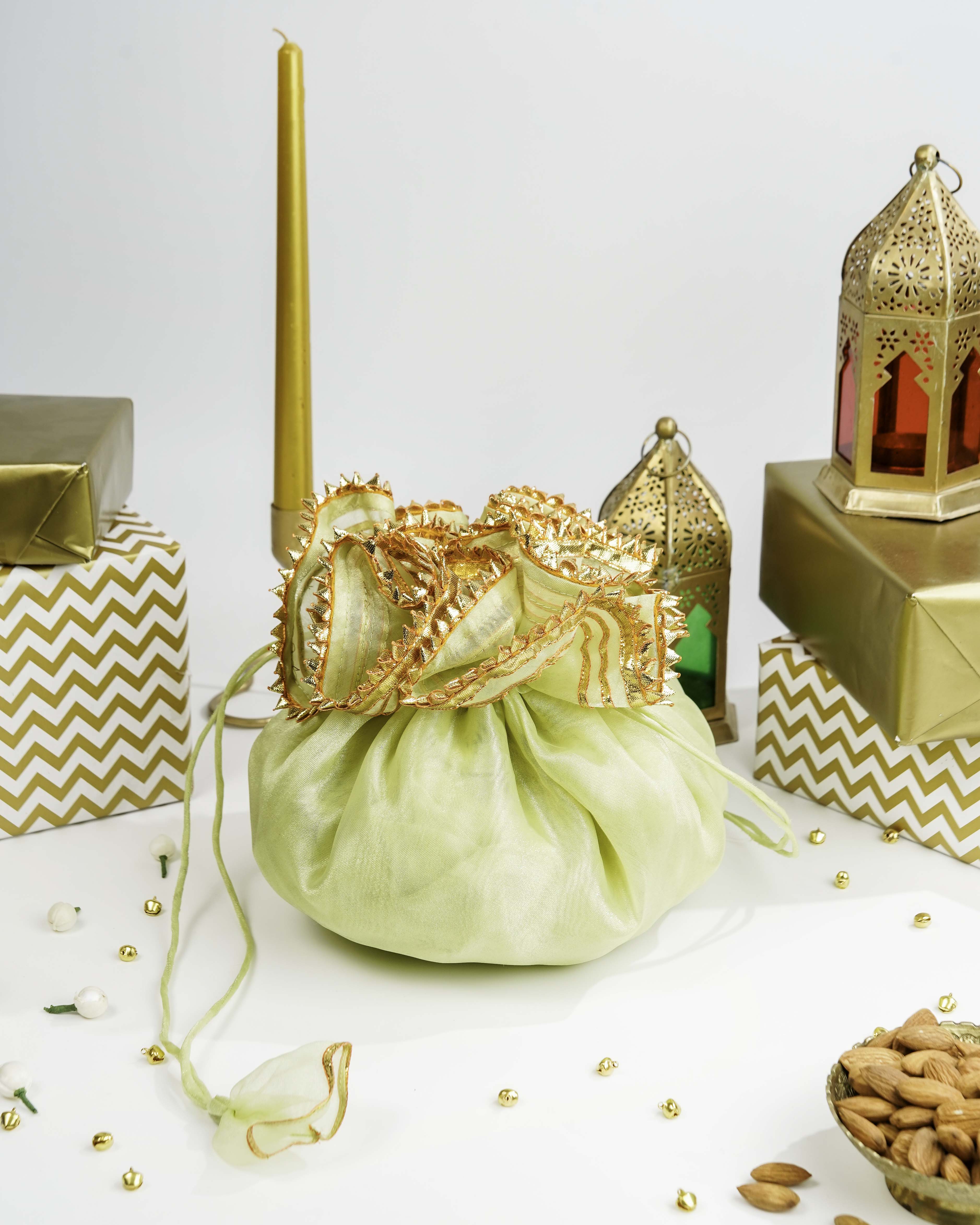 Pastel Green Organza & Gota Potli