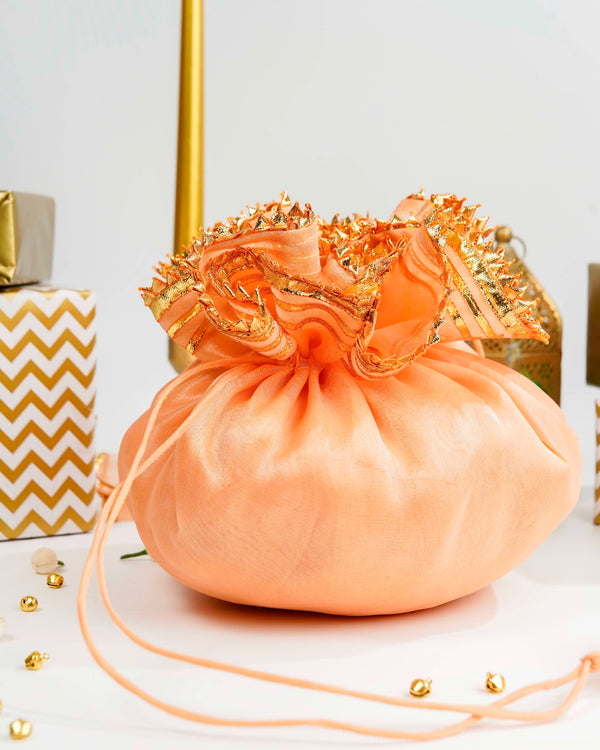 Peach Organza & Gota Potli