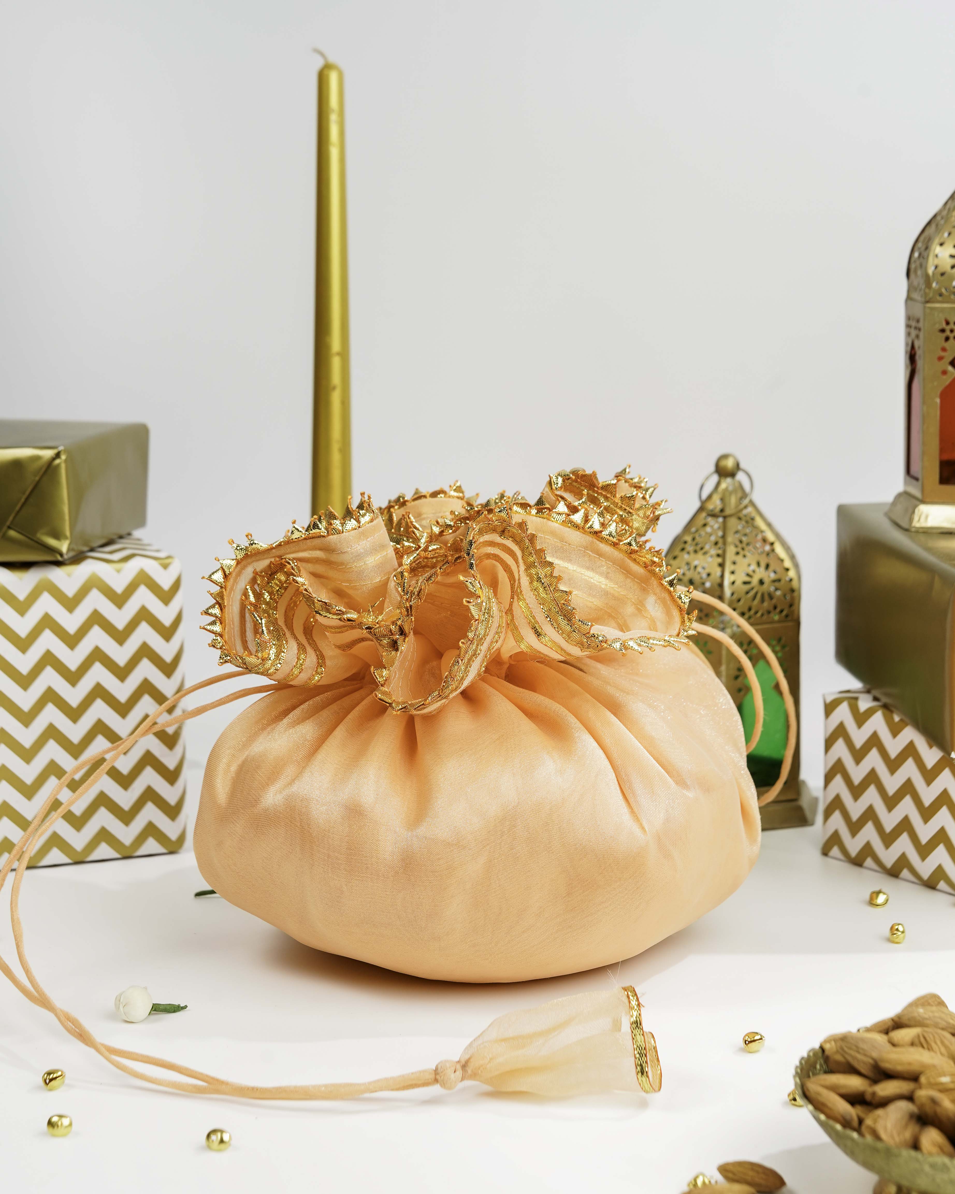 Peach Organza & Gota Potli