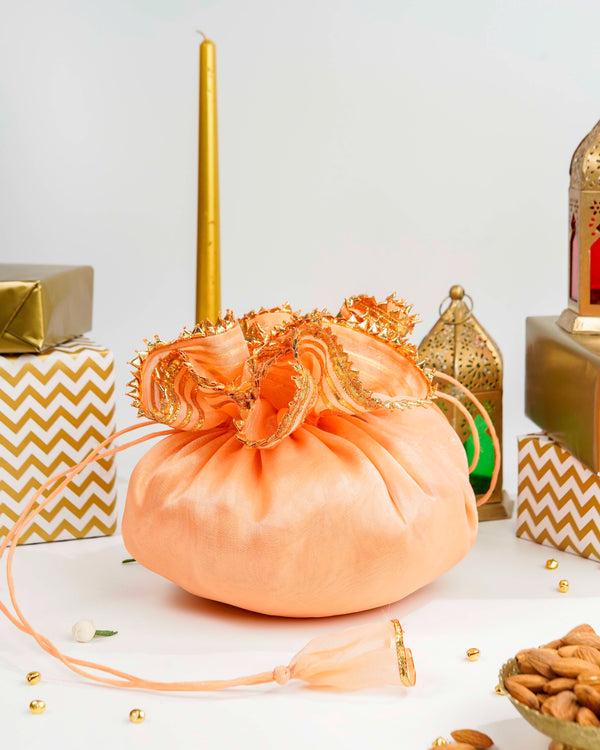 Peach Organza & Gota Potli