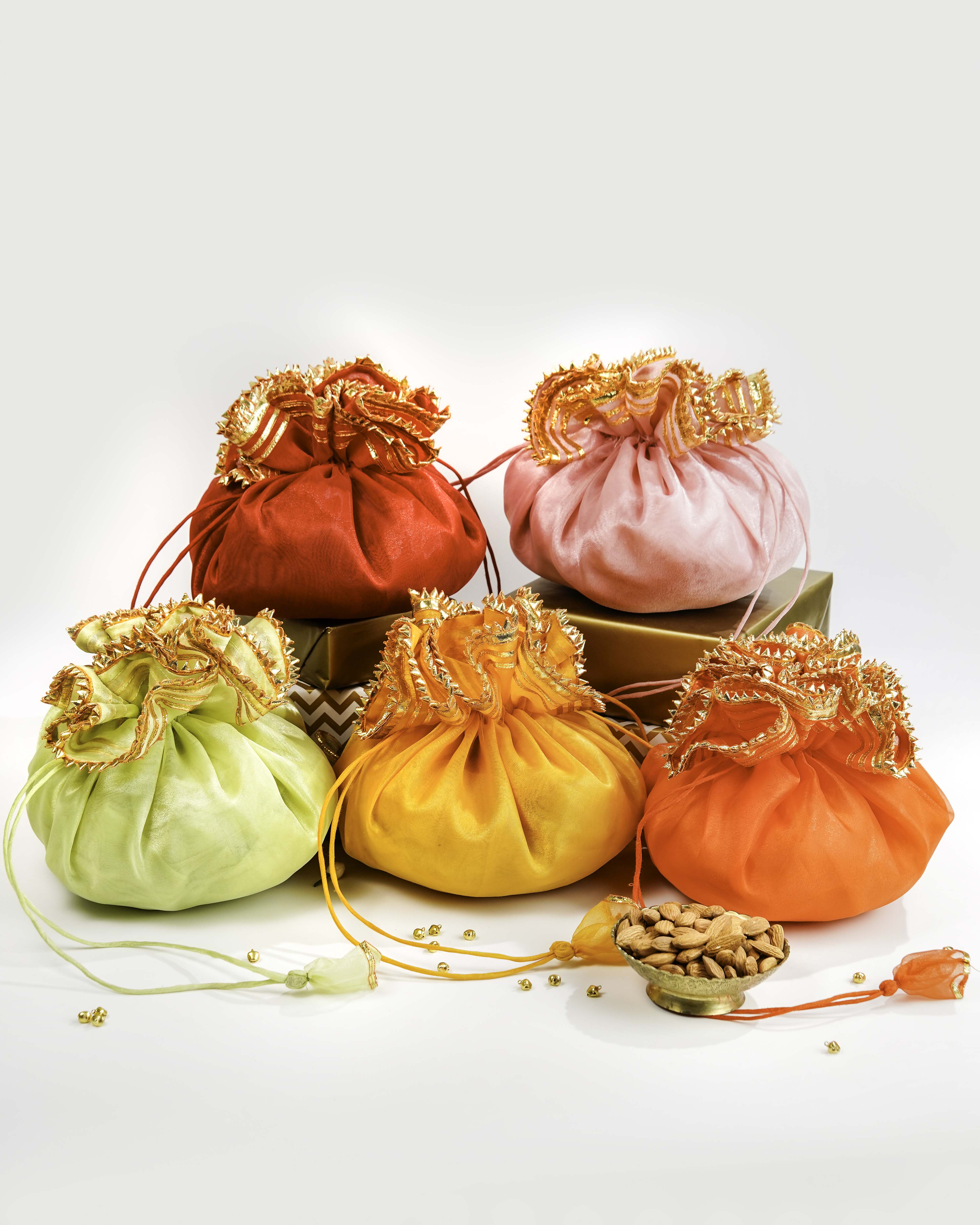 Colourful Organza & Gota Potli (Set of 5)