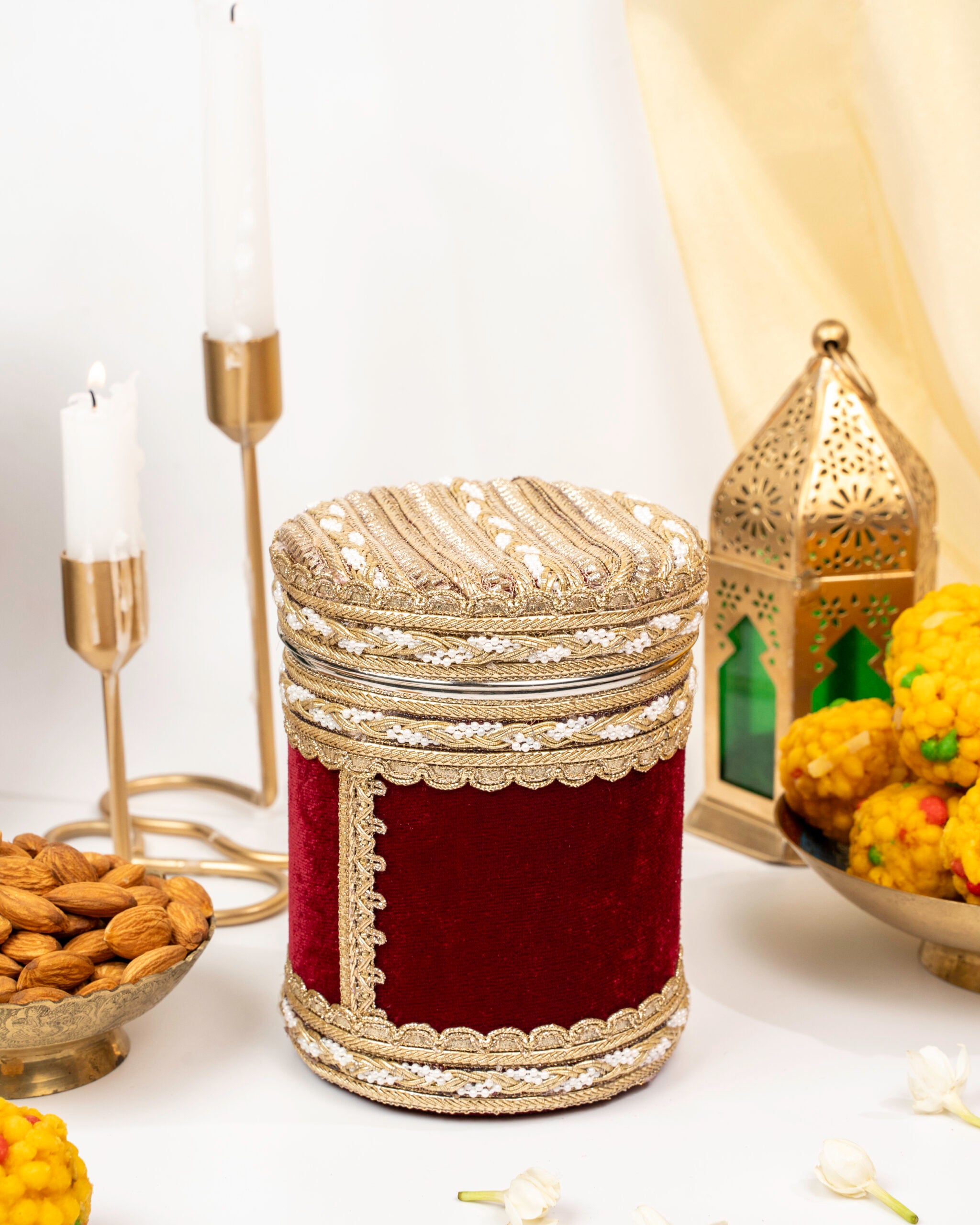 Saaj Velvet Ladoo Box Small (Long Shape) image 1