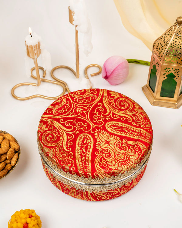 Sindoori Paisley Brocade Ladoo Box Small image 1