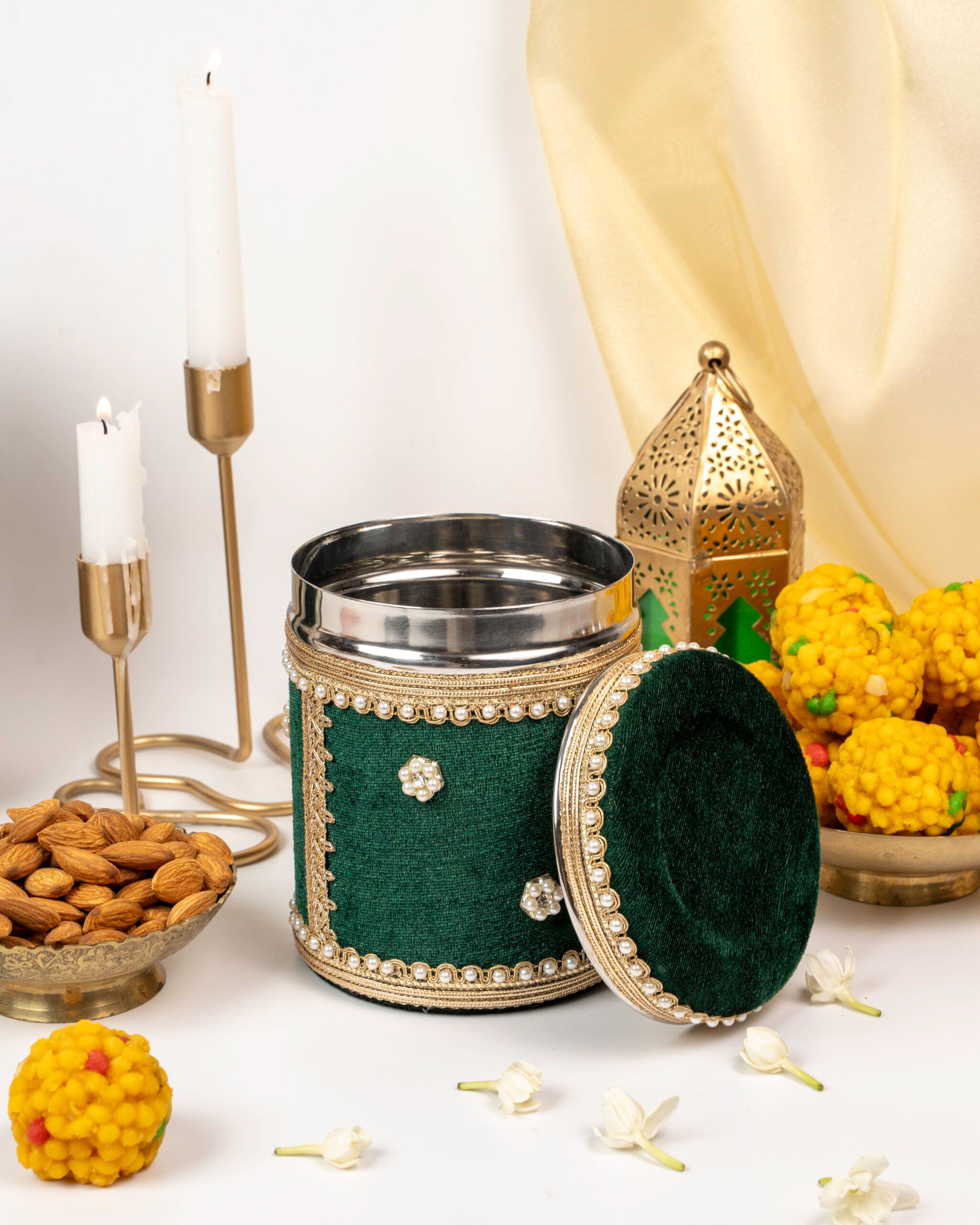 Baagh Velvet Ladoo Box Small (Long Shape)