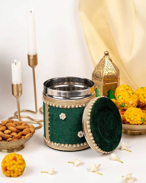 Baagh Velvet Ladoo Box Small (Long Shape) image 0