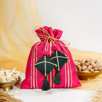 Silk Gota Work Potli with Kites (Set of 4 multi-colour) - Image 4